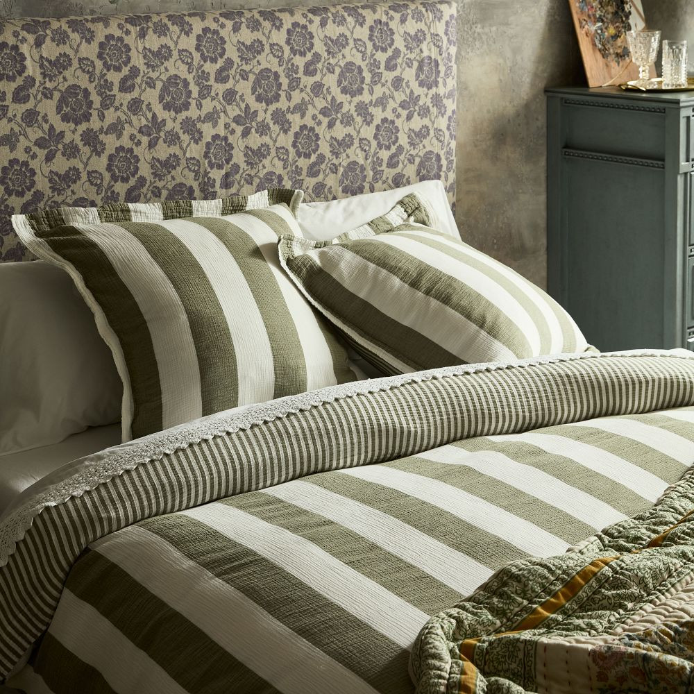 Reversible Cotton Stripe Duvet Cover & Shams | GreenRow