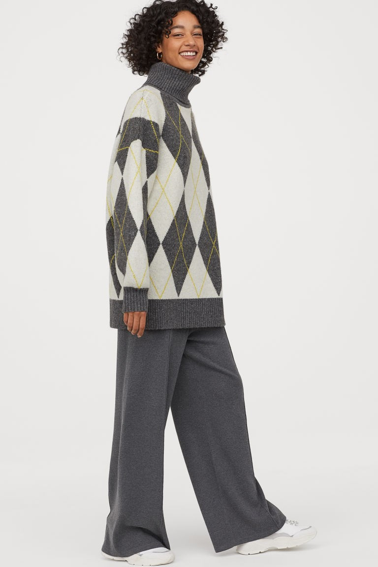 Jacquard-knit Turtleneck - Dark gray/argyle-patterned - Ladies | H&M US | H&M (US + CA)