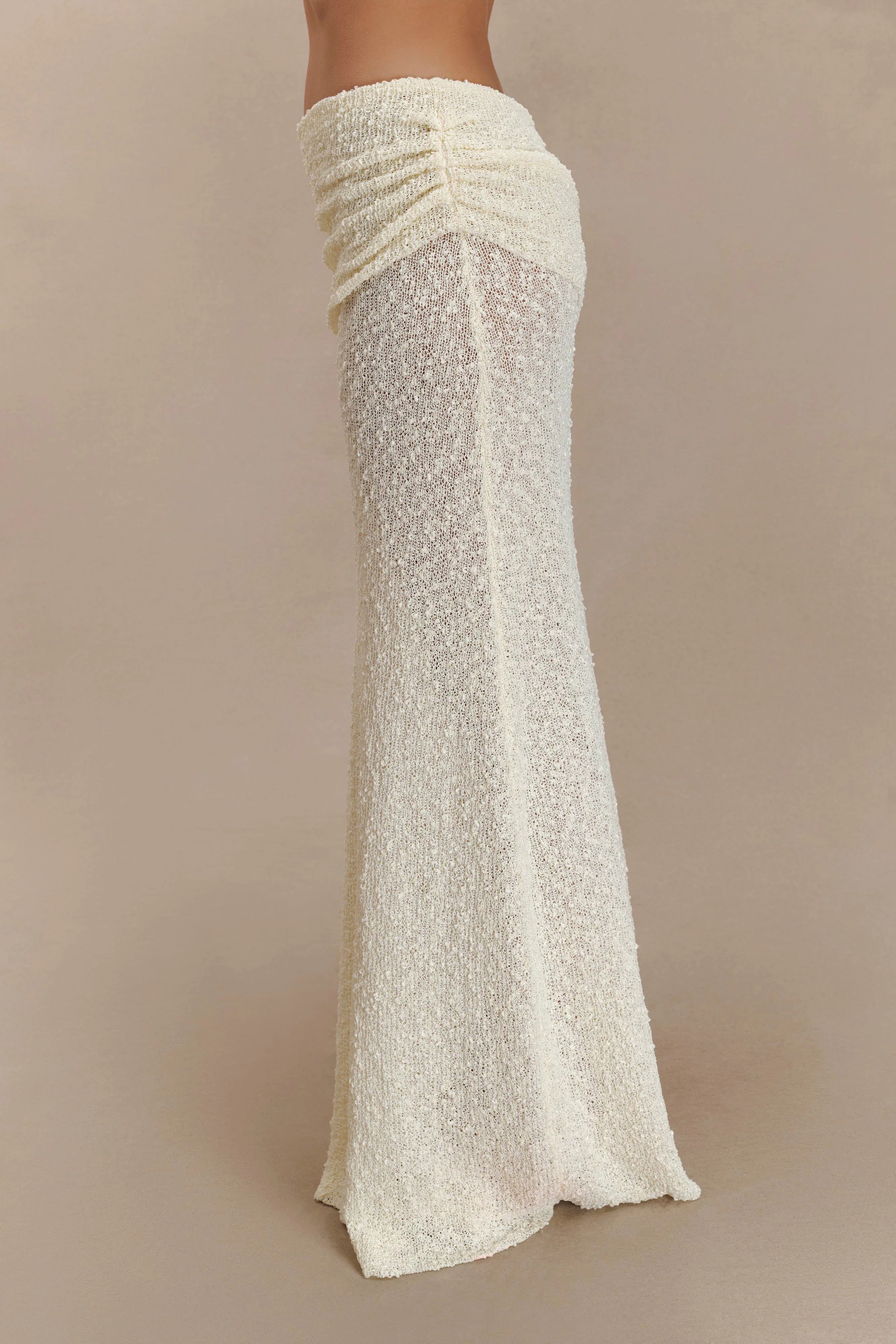 Petra Ruched Knit Maxi Skirt - Ivory | MESHKI US