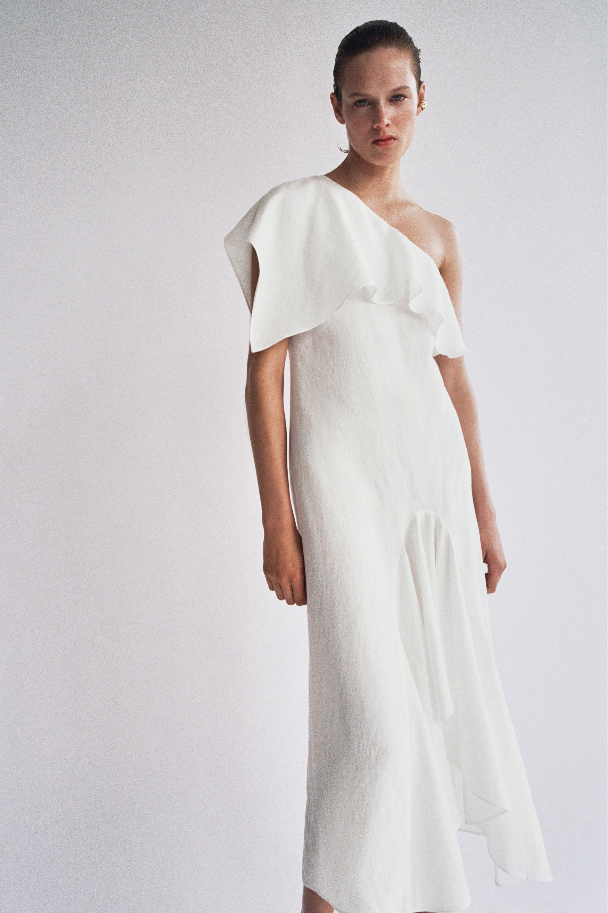ASYMMETRIC RUFFLED LINEN BLEND DRESS ZW COLLECTION | Zara US
