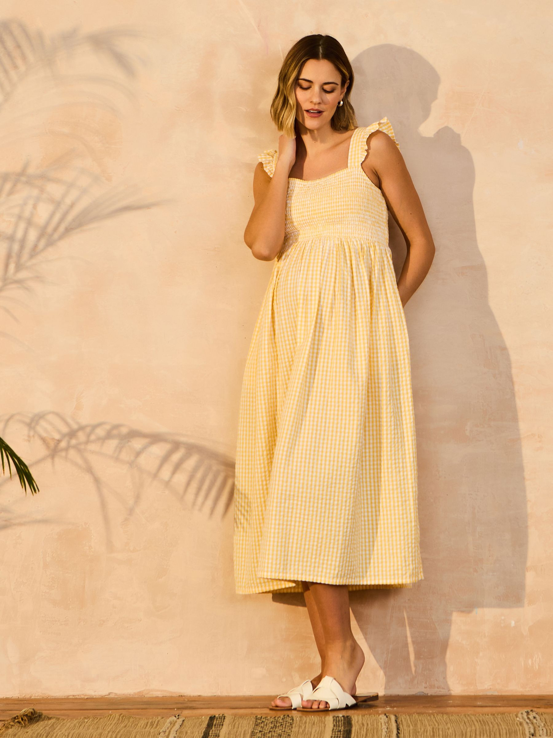 Yellow Sleeveless Shirred Midi Dress | JoJo Maman B\u00e9b\u00e9 | Jojo Maman Bebe