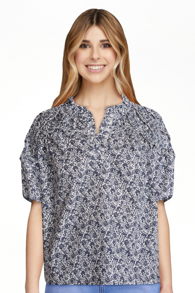 Scenario Women's Gathered Cotton Voile Top with Short Sleeves, Size XS-XXXL | Walmart (US)