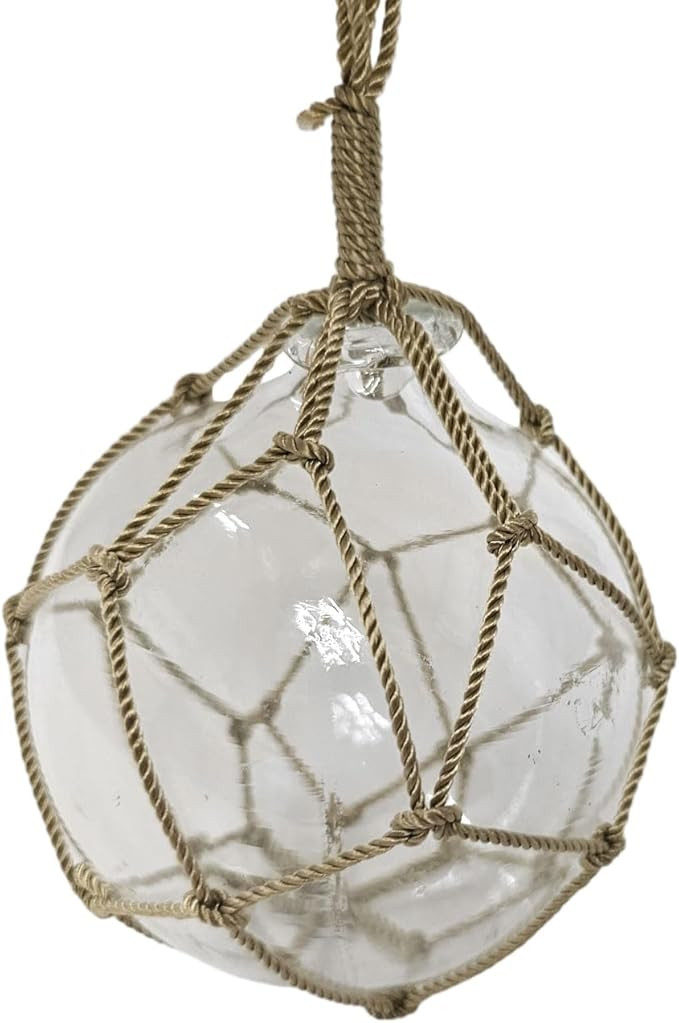 Clear Japanese Glass Ball Fishing Float with Brown Netting Nautical Decoration 4" | Amazon (US)