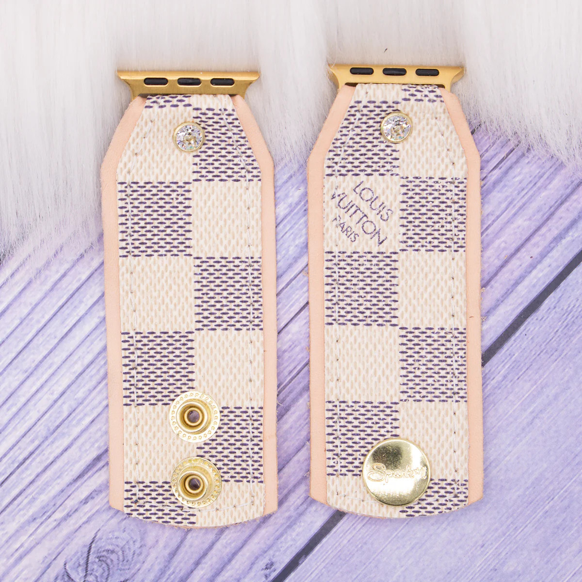 Perfectly Imperfect - (M) Bow Band in Upcycled Lv Damier Azur With Logo On Vachetta (Apple Watch ... | Sparkl