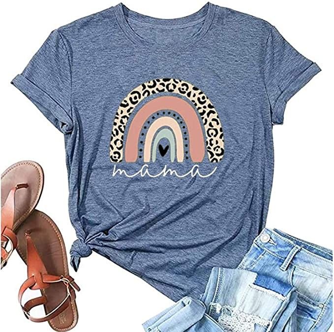 Mama Graphic T Shirt for Women Casual Mom Graphic Tees Leopard Mama Shirts Tops | Amazon (US)
