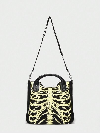 ROMWE Avant Skeleton Pattern Shoulder Tote Bag | SHEIN