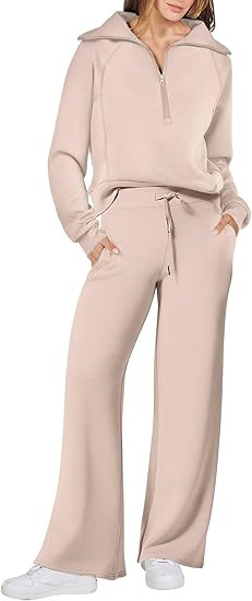 ANRABESS Women 2 Piece Outfits 2025 Fall Fashion Airport Wide Leg Pants Lounge Set Leisure Travel... | Amazon (US)