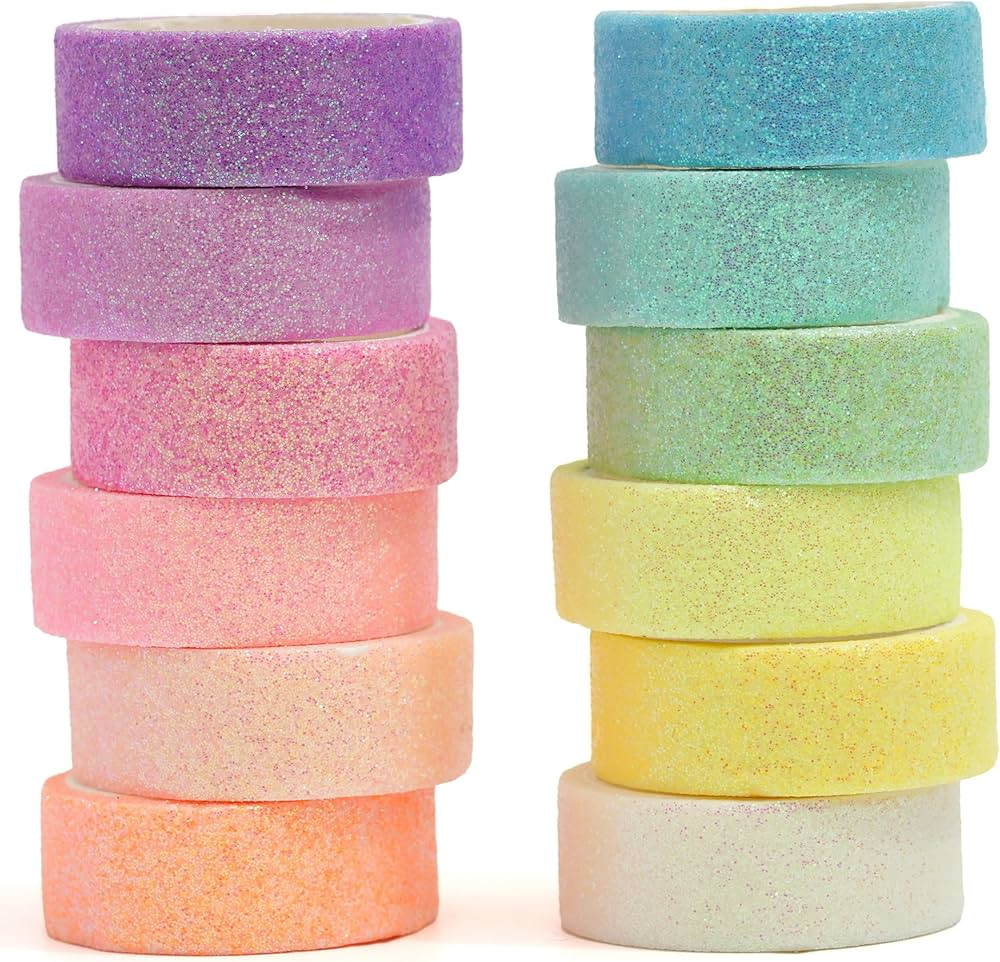 YUBX Glitter Washi Tape Set 12 Rolls Sparkling Foil Decorative Sprinkle Colored Masking Tapes for... | Amazon (US)