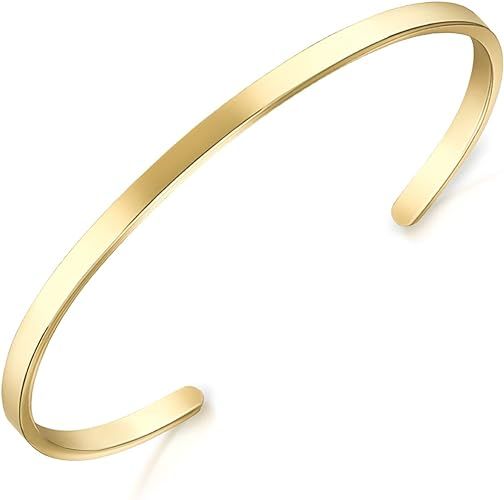 Lolalet Thin Open Cuff Bracelet, for Girlfriend Wife Mom, 18K Rose Gold/Gold Plated Couples Oval ... | Amazon (US)
