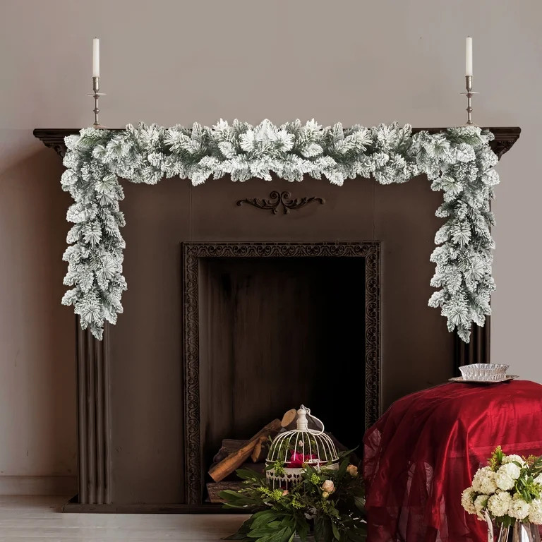 Puleo International 9' Flocked Spruce Garland with 160 Tips | Walmart (US)