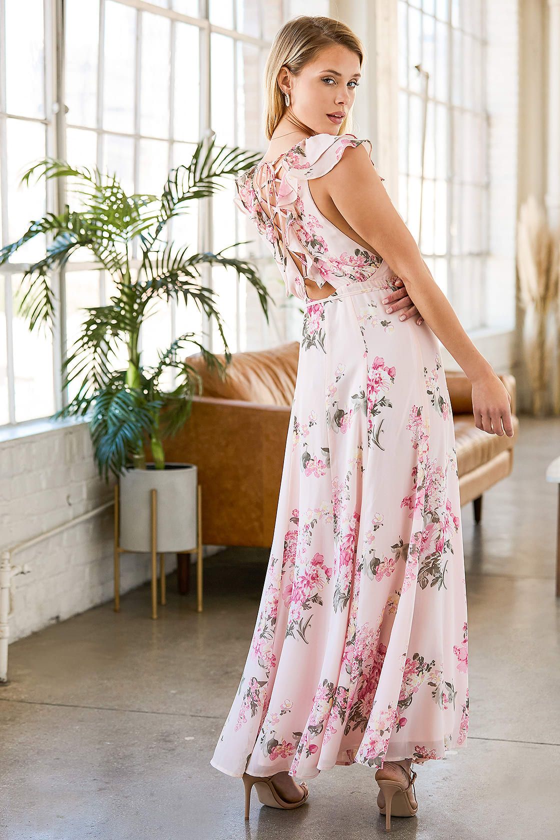 Blooms for You Blush Pink Floral Print Lace-Up Wrap Maxi Dress | Lulus (US)