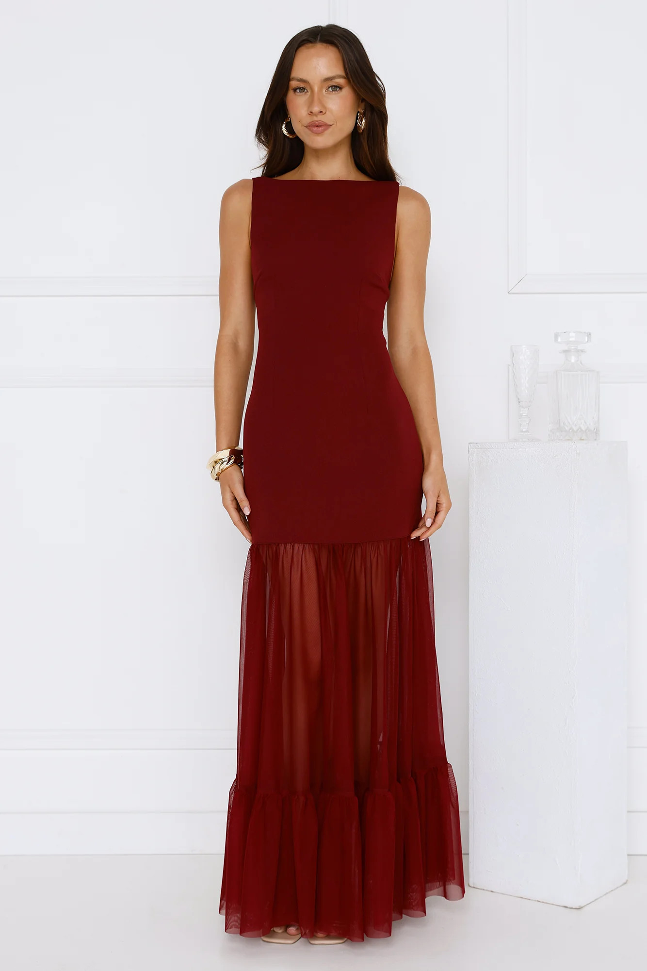 Chic Whispers Maxi Dress Burgundy | Hello Molly (AU)