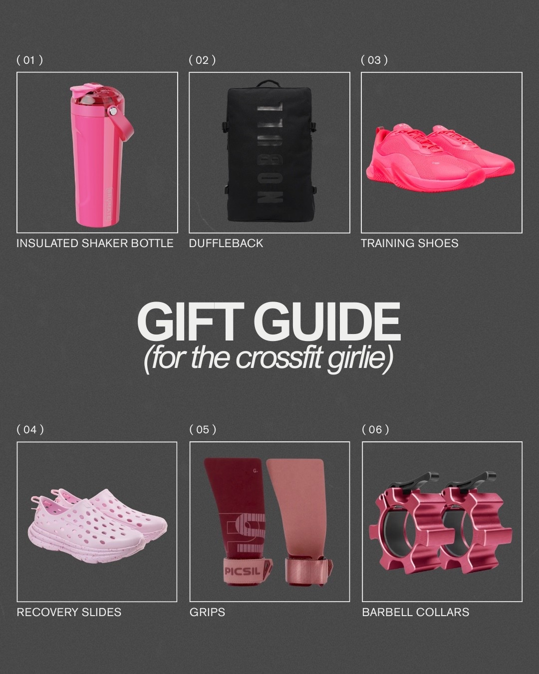 spoil the crossfit girlies for Valentine’s Day! 🩷

unable to link:
kane recovery slides in “bubblegum” (kanefootwear.com) 
RAD one v2 training shoes in “highlighter pink” (rad-global.com)
OSO barbell collars in pink (roguefitness.com) 

#LTKValentine #LTKActive #LTKfitnessgoals
