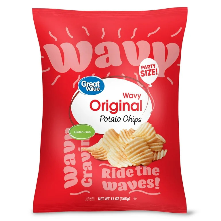 Great Value Party Size Original Wavy Potato Chips, 13 oz | Walmart (US)