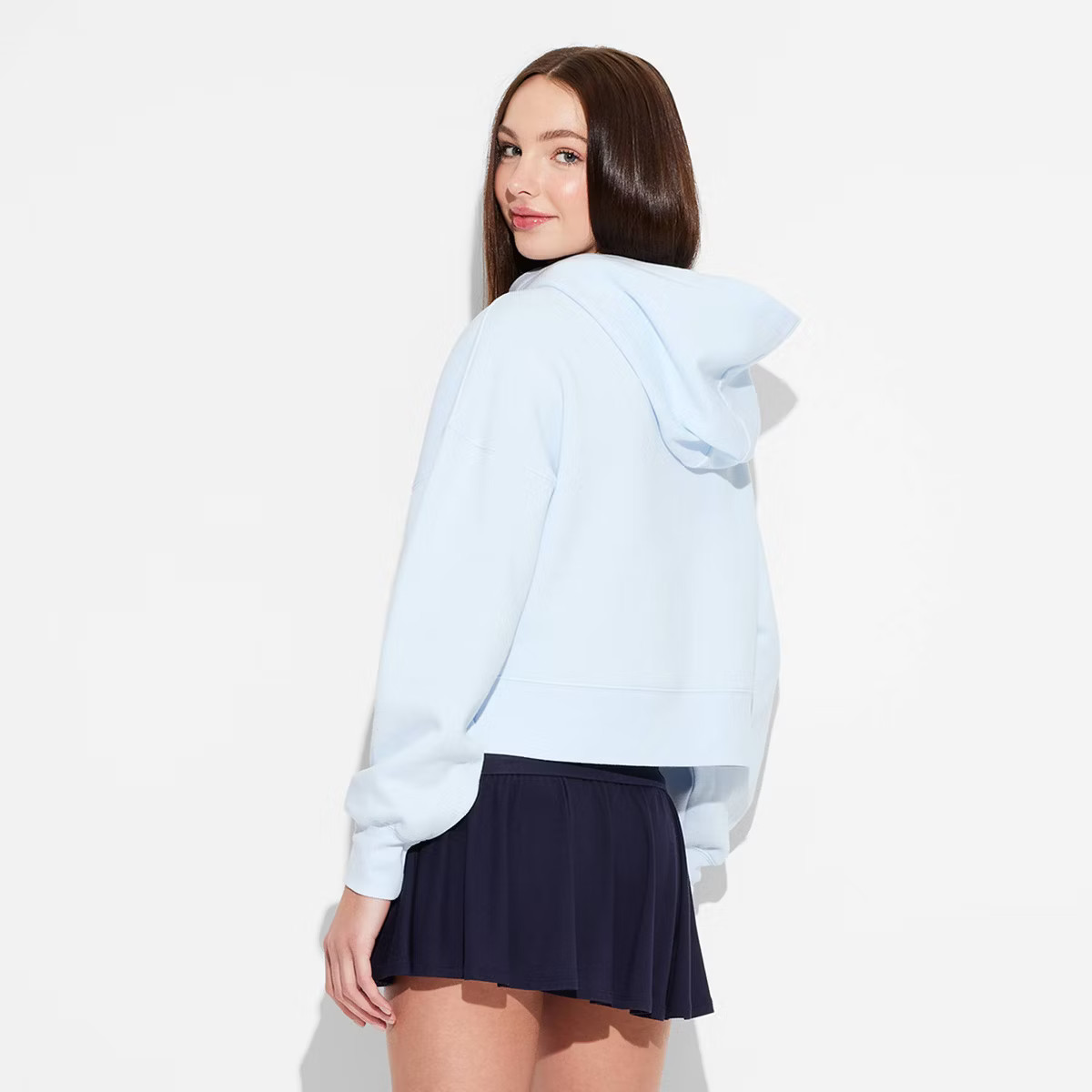 Women's Wedge Zip-Up Hooded Sweatshirt - Wild Fable™ Light Blue XS: Casual Midweight Fleece, Fr... | Target