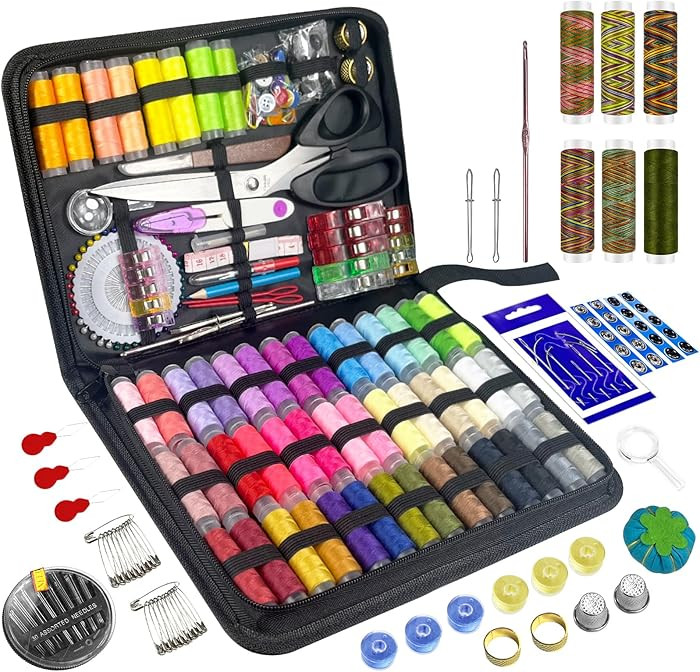 Pmbqifay Kit de costura de 305 piezas para adultos, carretes de hilo de 56 colores, kit portátil... | Amazon (US)
