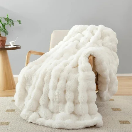 SPRINDAY Faux Fur Rabbit Fleece Cream Throw Blanket , Soft Cozy Throw Blanket for Bed Couch Living Room, Fluffy Home Decor Blankets for Women Fuzzy Blanket 50X60 | Walmart (US)