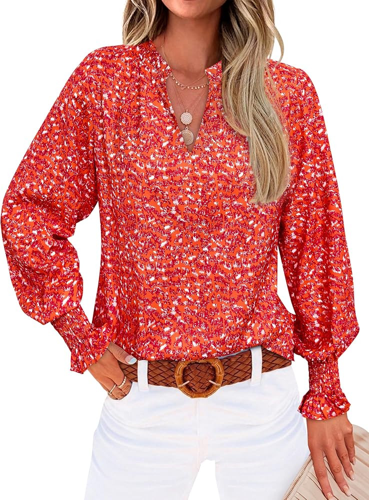 MASCOMODA Womens Boho Floral Long Sleeve Loose Chiffon Blouses | Amazon (US)