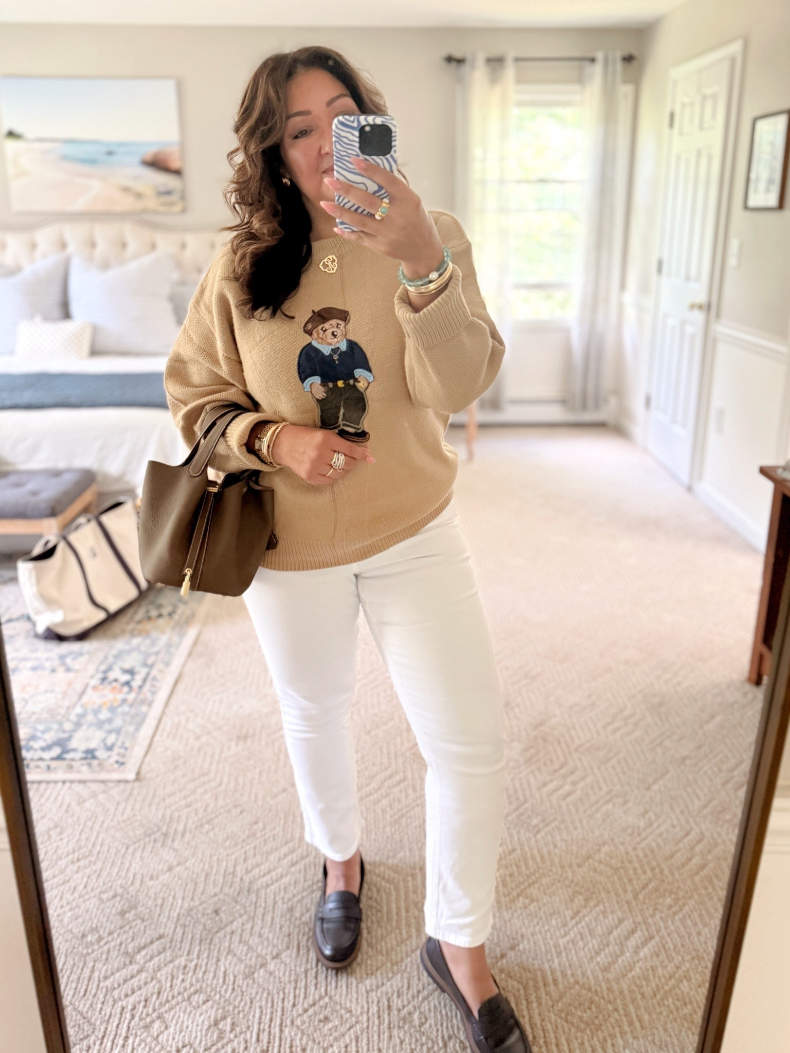 Affordable ‘bear sweater!’ Super cute, warm, soft and way cheaper than the $400 one! 
Perfect transition to fall style. 
Sweater weather, fall style, chic look. 

#LTKSeasonal #LTKFindsUnder50 #LTKShoeCrush