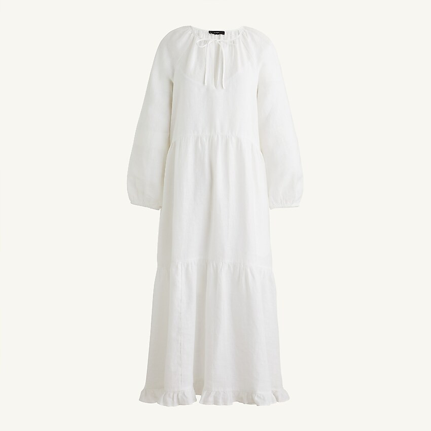 Long-sleeve tiered dress in linen | J. Crew US