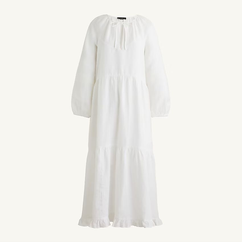 Long-sleeve tiered dress in linen | J.Crew US