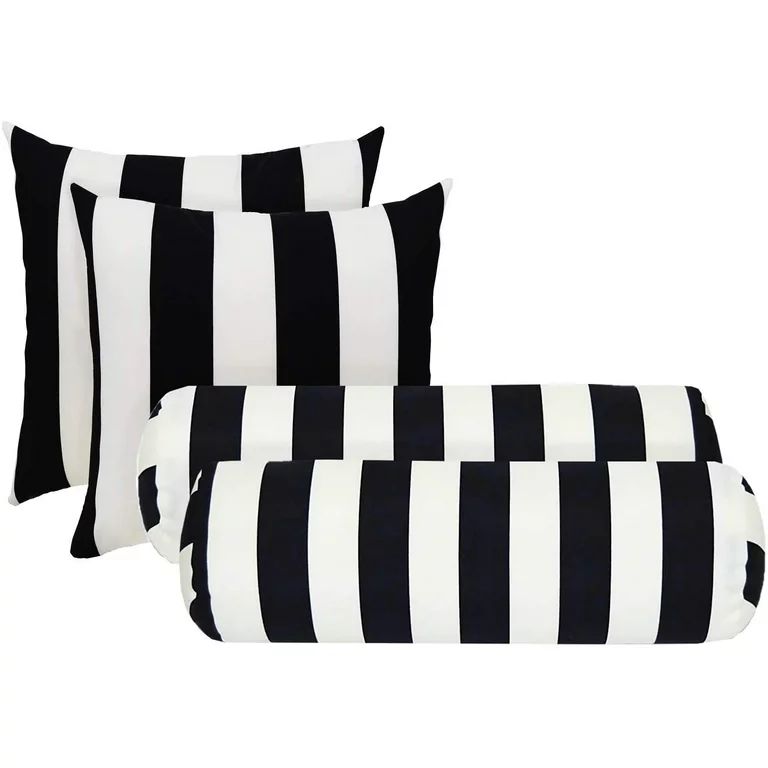 RSH Décor Indoor Outdoor Set of 4 Square and Neckroll Pillows, Black & White Stripe | Walmart (US)