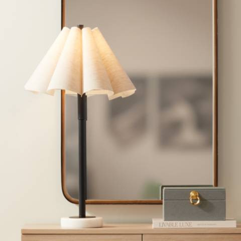 Possini Euro Raul 29 1/4" Marble and Scalloped Shade Table Lamp - #7547A | Lamps Plus | Lamps Plus