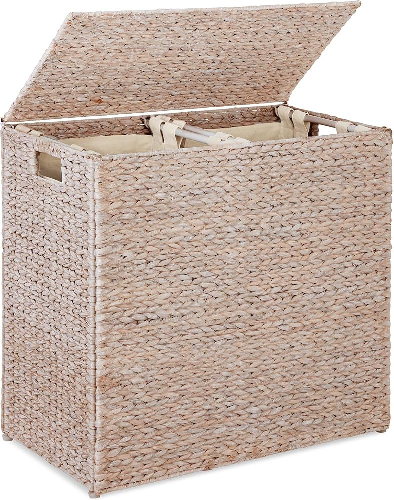 Best Choice Products Large Double Laundry Hamper with Lid, Natural Handwoven Water Hyacinth, 2 Se... | Amazon (US)