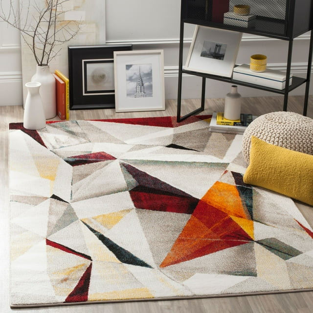 SAFAVIEH Porcello Karenza Abstract Prism Area Rug, Light Grey/Orange, 9' x 12' | Walmart (US)