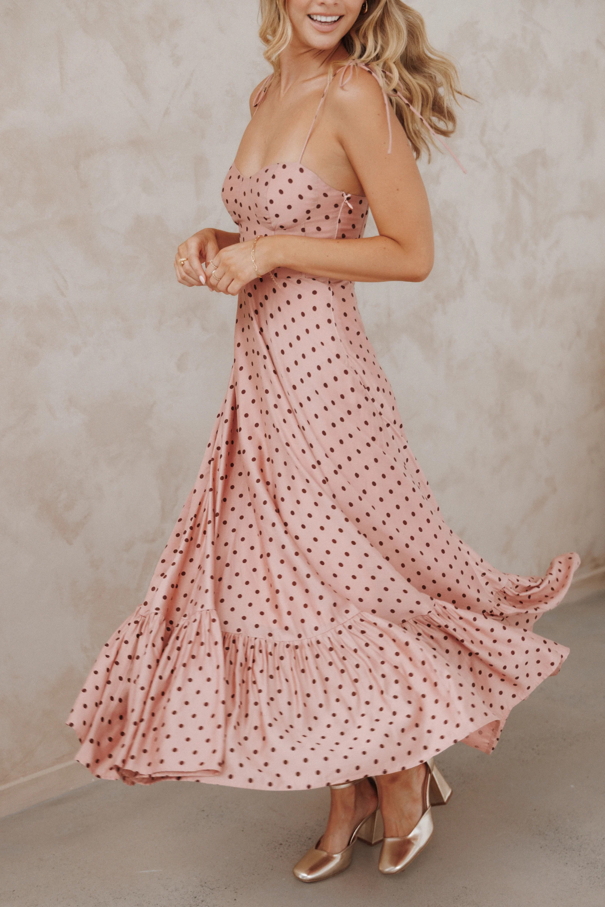 Ayana Midi Dress - Pink Polka Dot | Petal & Pup (US)
