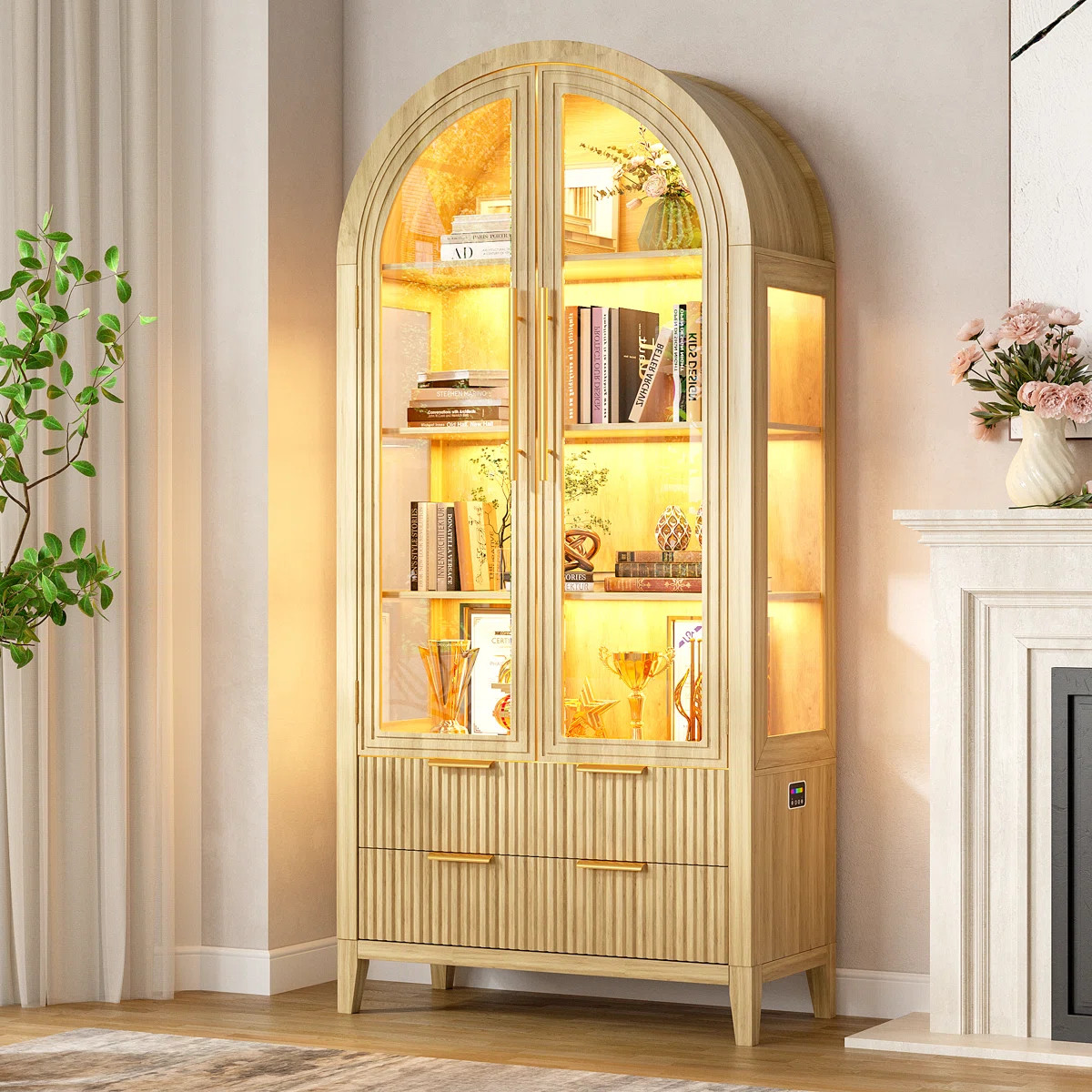 70.9" Tall Freestanding Arch Display Cabinet With Color Led Light Modes And Motion Sensor, Large ... | Wayfair North America