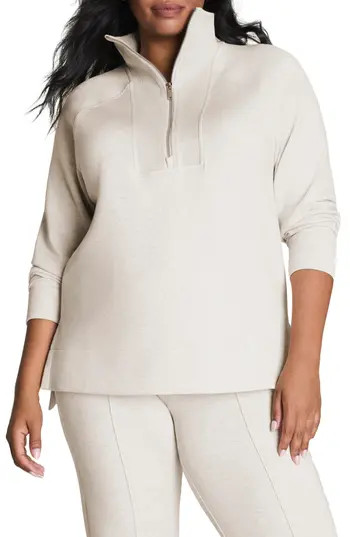 SPANX® Air Essentials Brushed Half-Zip Sweatshirt in Heather Cream at Nordstrom Rack, Size Medium | Nordstrom Rack