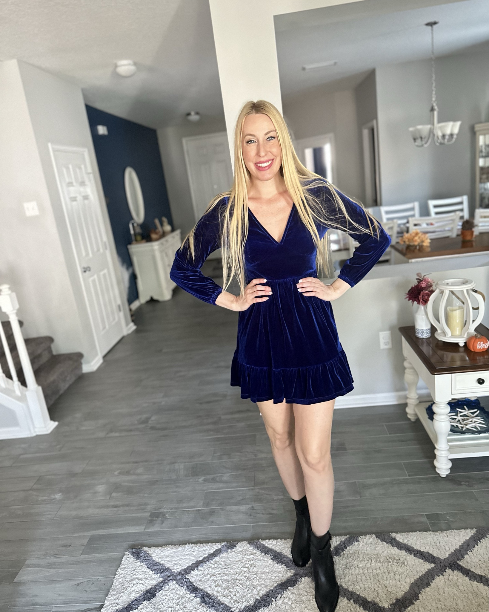 Blue Velvet Mini Dress 
💙 this is going to be such a stunner at holiday parties 
💙 so soft and warm, fits true to size, wearing small 

#LTKStyleTip #LTKFindsUnder50 #LTKHoliday