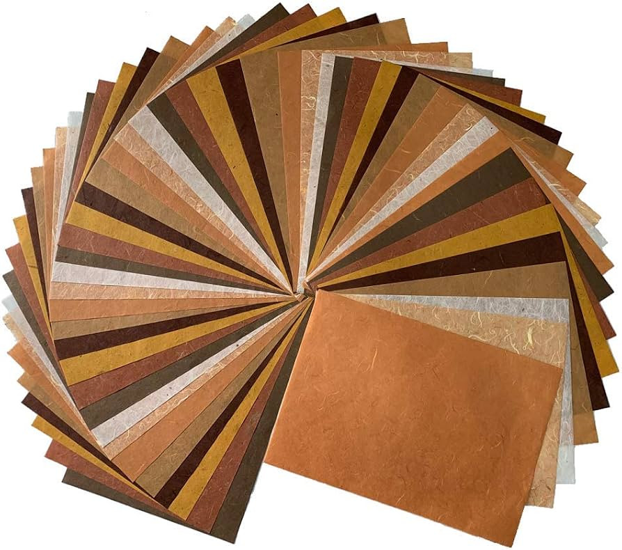 50 Sheets Mixed Brown A4 Thin Natural Mulberry Paper Sheet Handmade Art Tissue Washi Paper Design... | Amazon (US)