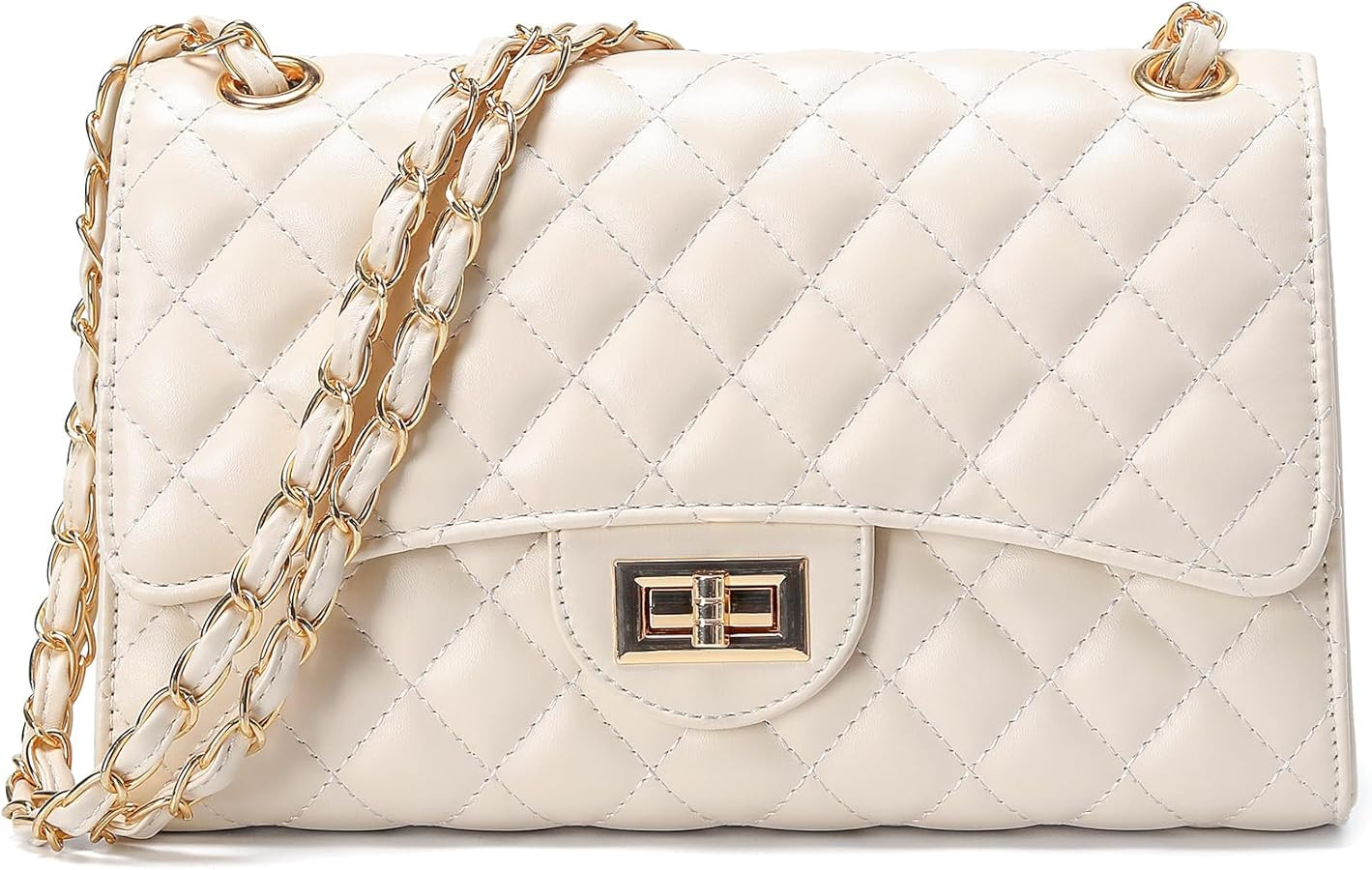 Quilted Leather Crossbody Bags for Women Trendy Ladies Shoulder Purse Satchel HandBag with Chain ... | Amazon (US)