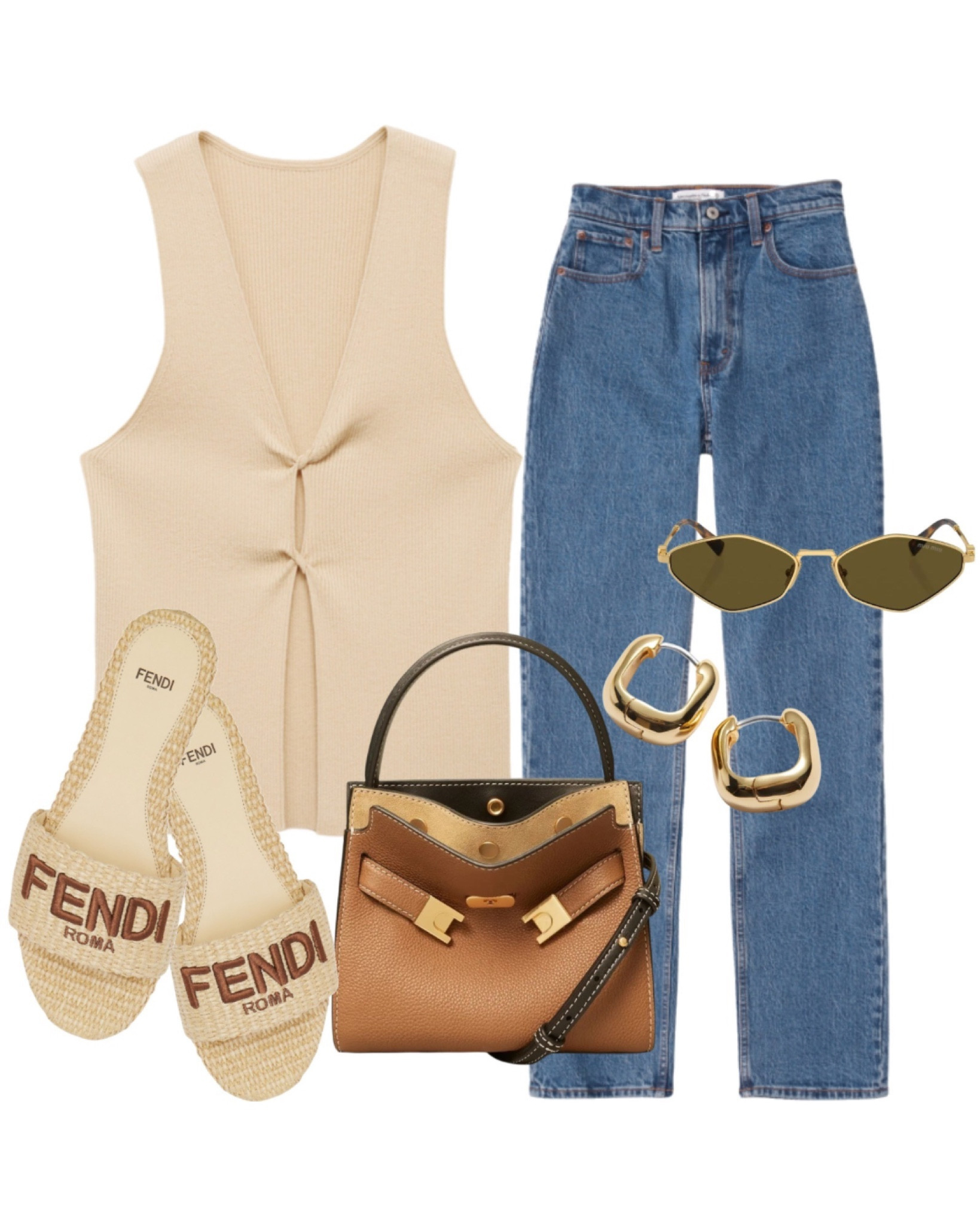 Cut out detail top, high rise denim jeans, fendi sandals, Tory Burch lee Radziwell petite tote bag, hoop earrings & Miu Miu sunglasses.
Neutral outfit, summer outfit, casual chic

#LTKeurope #LTKuk #LTKstyletip