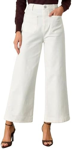 Allimy Women's High Waisted Cropped Wide Leg Jeans Stretchy Loose Denim Pants with Front Patch Po... | Amazon (US)