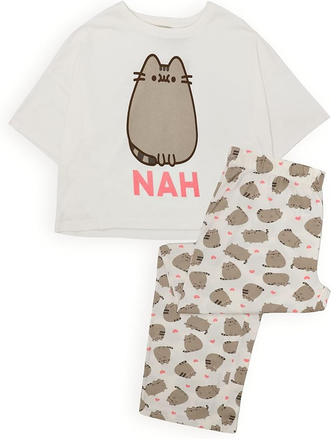 Pusheen Womens Pajama Set | Ladies Cartoon Cat Animal Graphic PJs | White Short Sleeve Long Leg P... | Amazon (US)