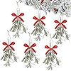 Giegxin 1 Piece Christmas Artificial Mistletoe Ornament with Red Bow Christmas Hanging Mistletoe ... | Amazon (US)