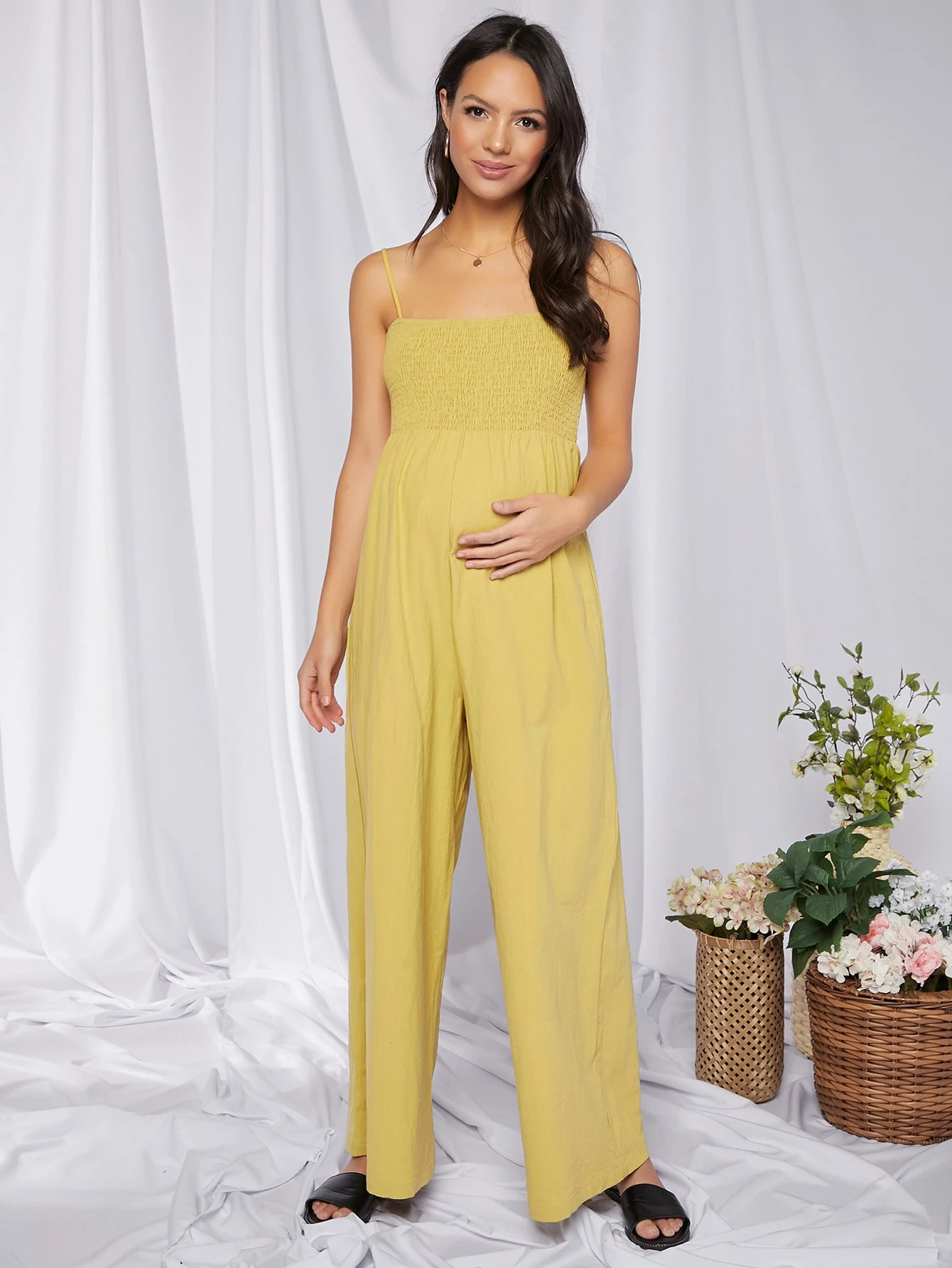 SHEIN Maternity Ruched Solid Cami Jumpsuit | SHEIN