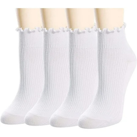 sockfun White Ruffle Socks Women Crew Frilly Socks Women Ankle Lettuce Edge Socks Ruffle Turn-Cuff Socks 5 Pairs | Walmart (US)