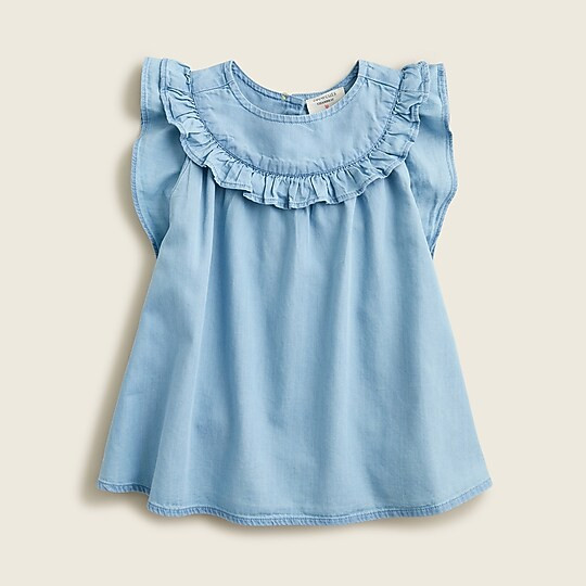 Girls' ruffle-neck tank in chambray | J. Crew US