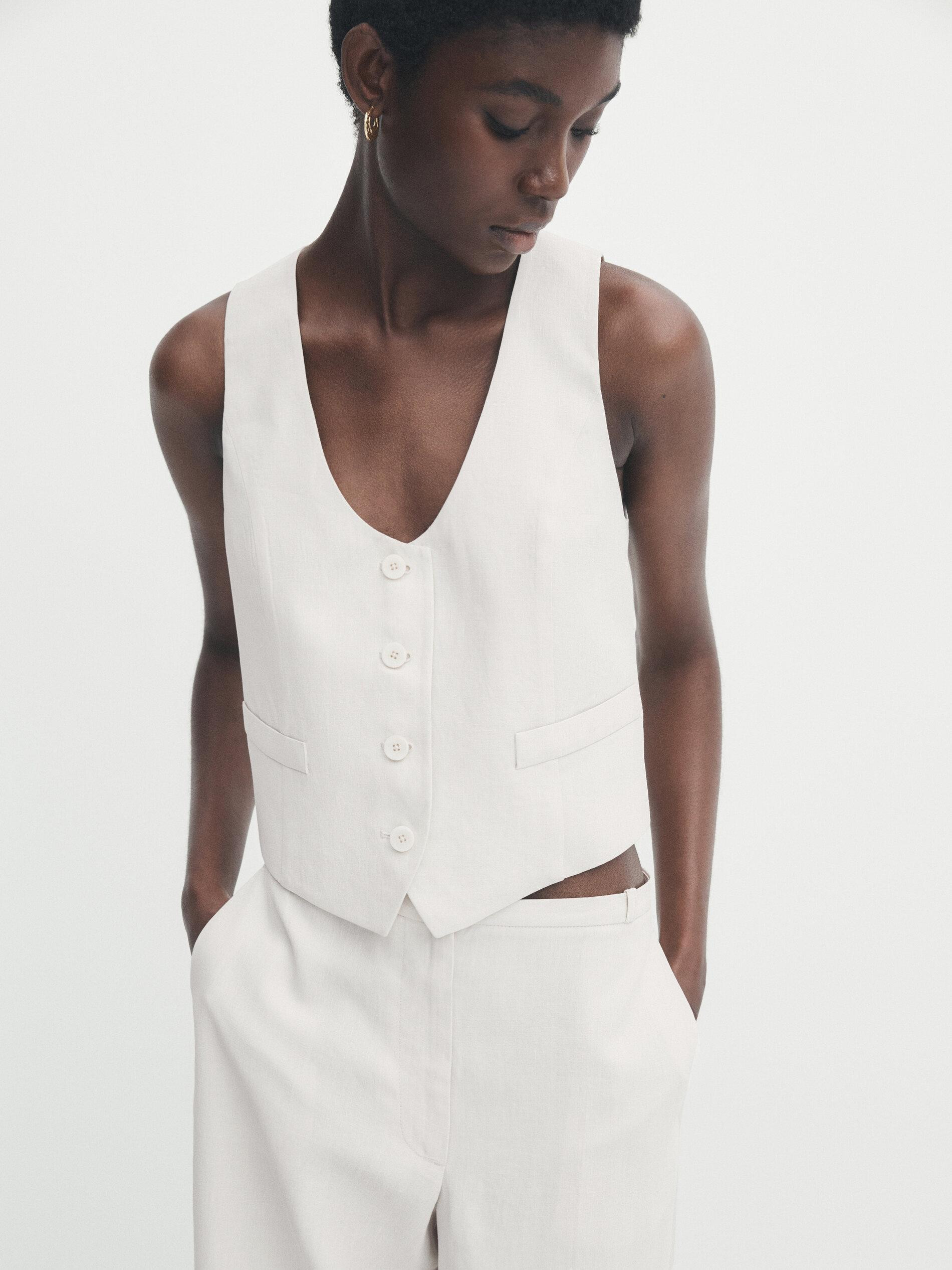 Kurze Weste aus reinem gewachstem Leinen | Massimo Dutti DE