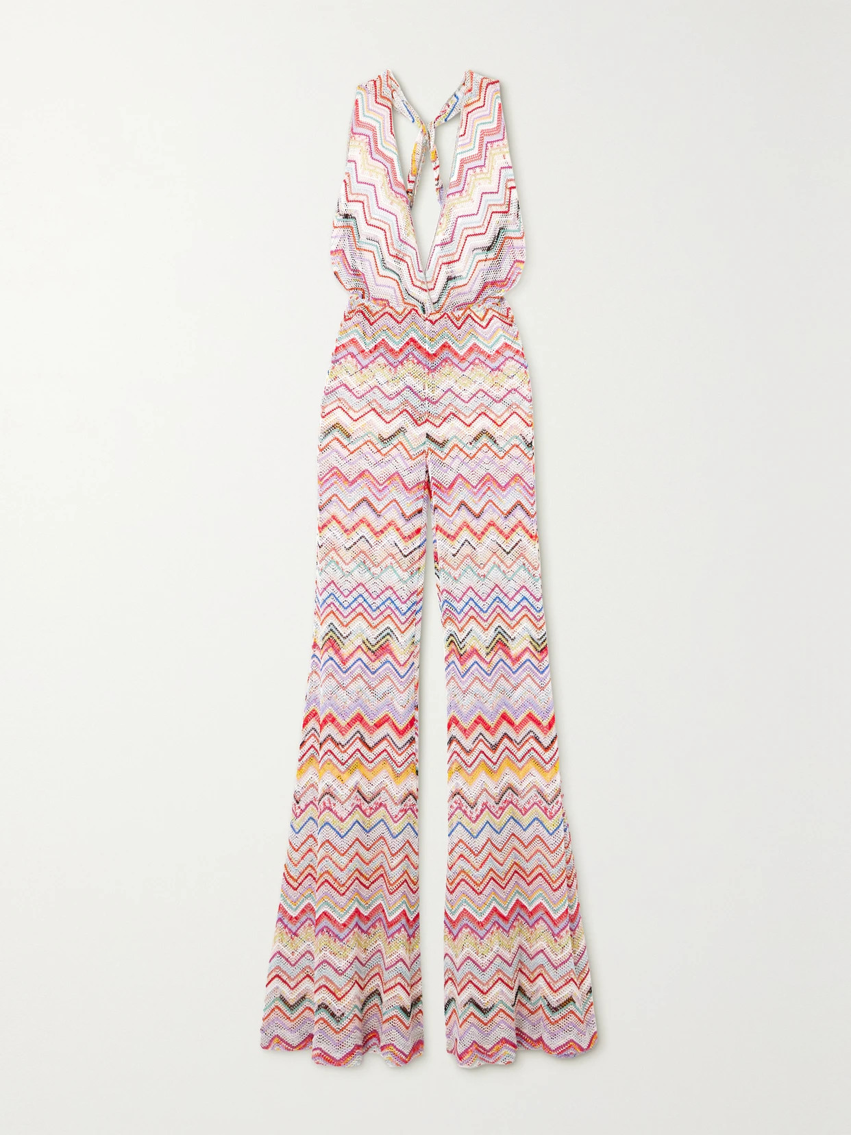 Missoni - Mare Striped Metallic Crochet-knit Halterneck Jumpsuit - Red | NET-A-PORTER (US)