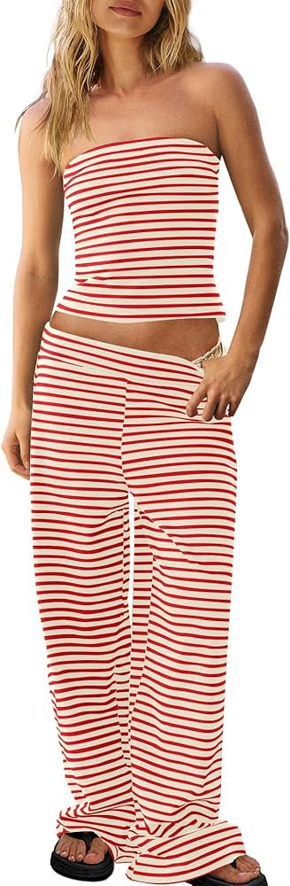 Panadila Womens Striped Two Piece Sets Summer Lounge Outfits Sailor Tube Top and Pants Matching S... | Amazon (US)
