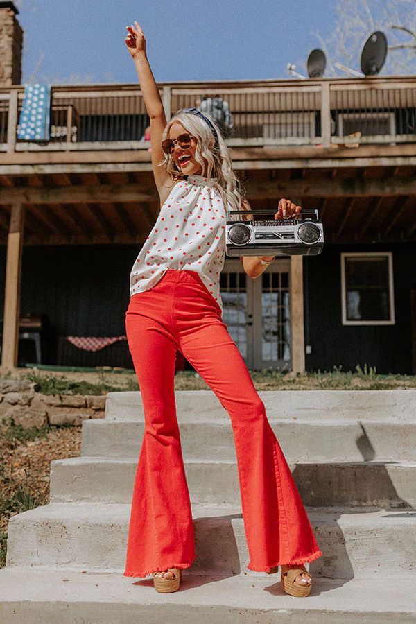 The Blakely High Waist Flares In Red | Impressions Online Boutique