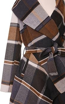 CHICWISH Women's Turn Down Shawl Collar Earth Tone Check/Black White Grid/Black/Plum Wool Blend C... | Amazon (US)