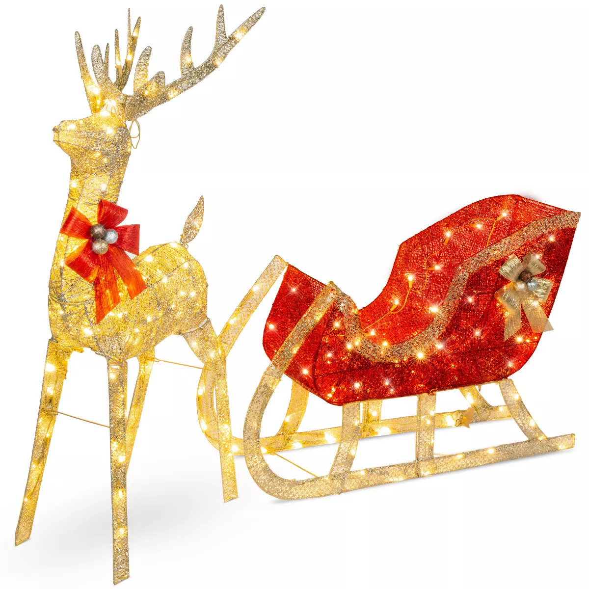 Best Choice Products Lighted Christmas 4ft Reindeer & Sleigh Outdoor Yard Decoration Set w/ 205 L... | Target