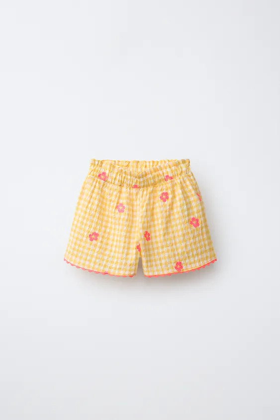EMBROIDERED FLORAL GINGHAM SHORTS | Zara US