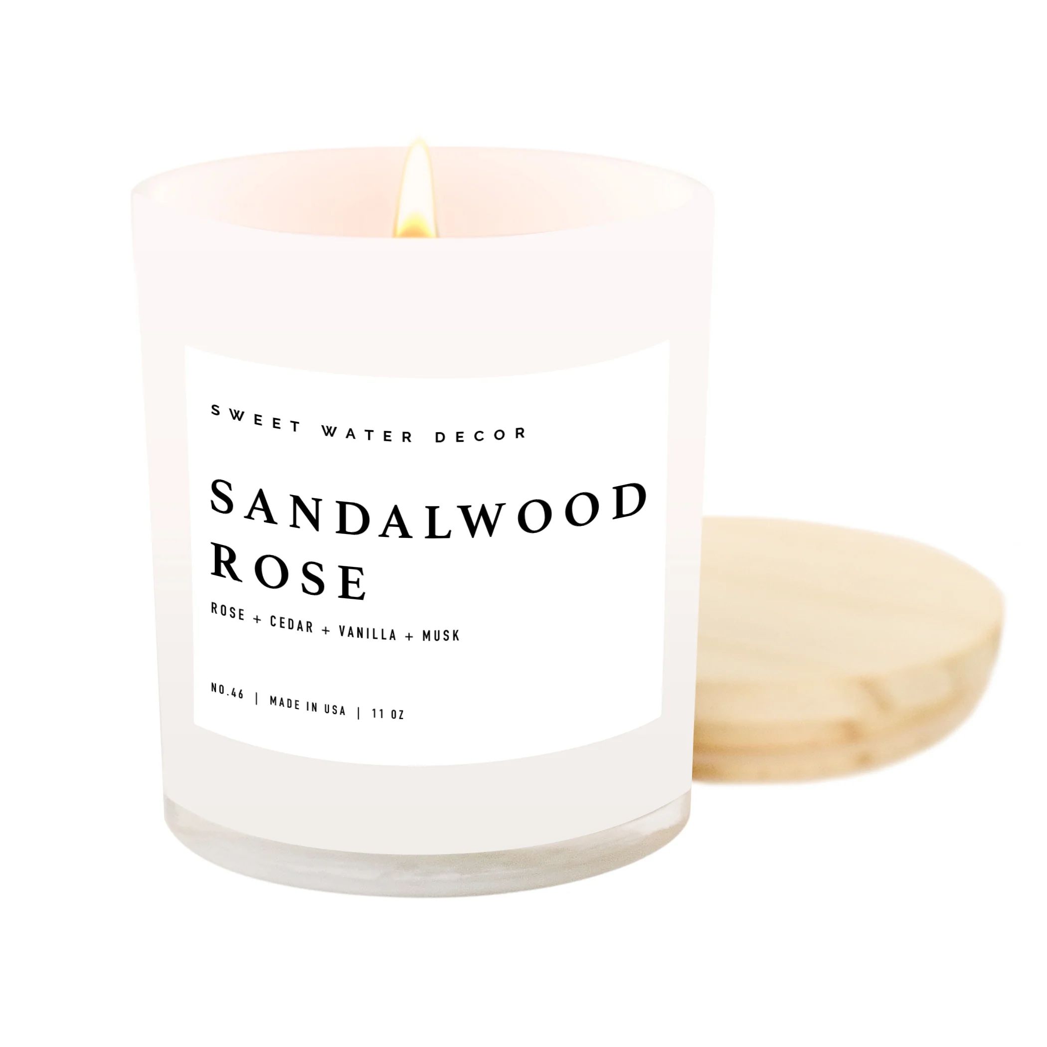 Sandalwood Rose Soy Candle - White Jar - 11 oz | Sweet Water Decor, LLC